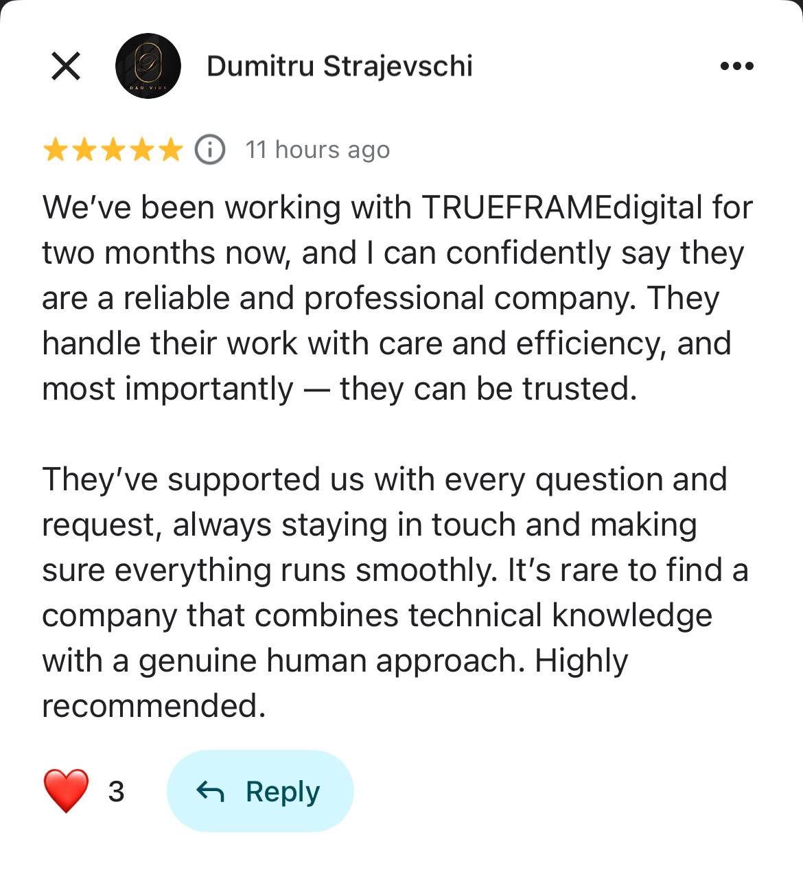 Client testimonial